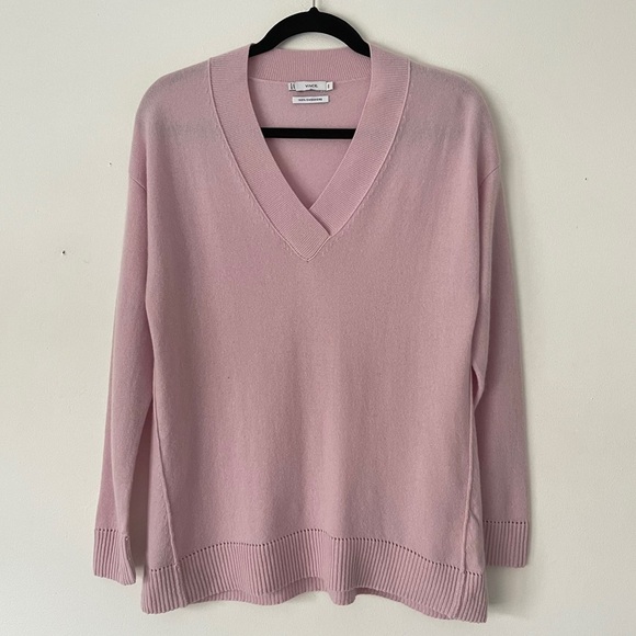 Vince XXS Pointelle Trim V Neck Cashmere Sweater - Picture 11 of 11